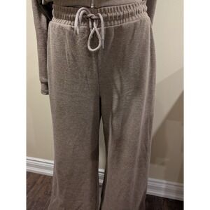Zara Lounge Pants Beige Taupe Wide Leg Women's Size S Elastic Drawstring Pockets